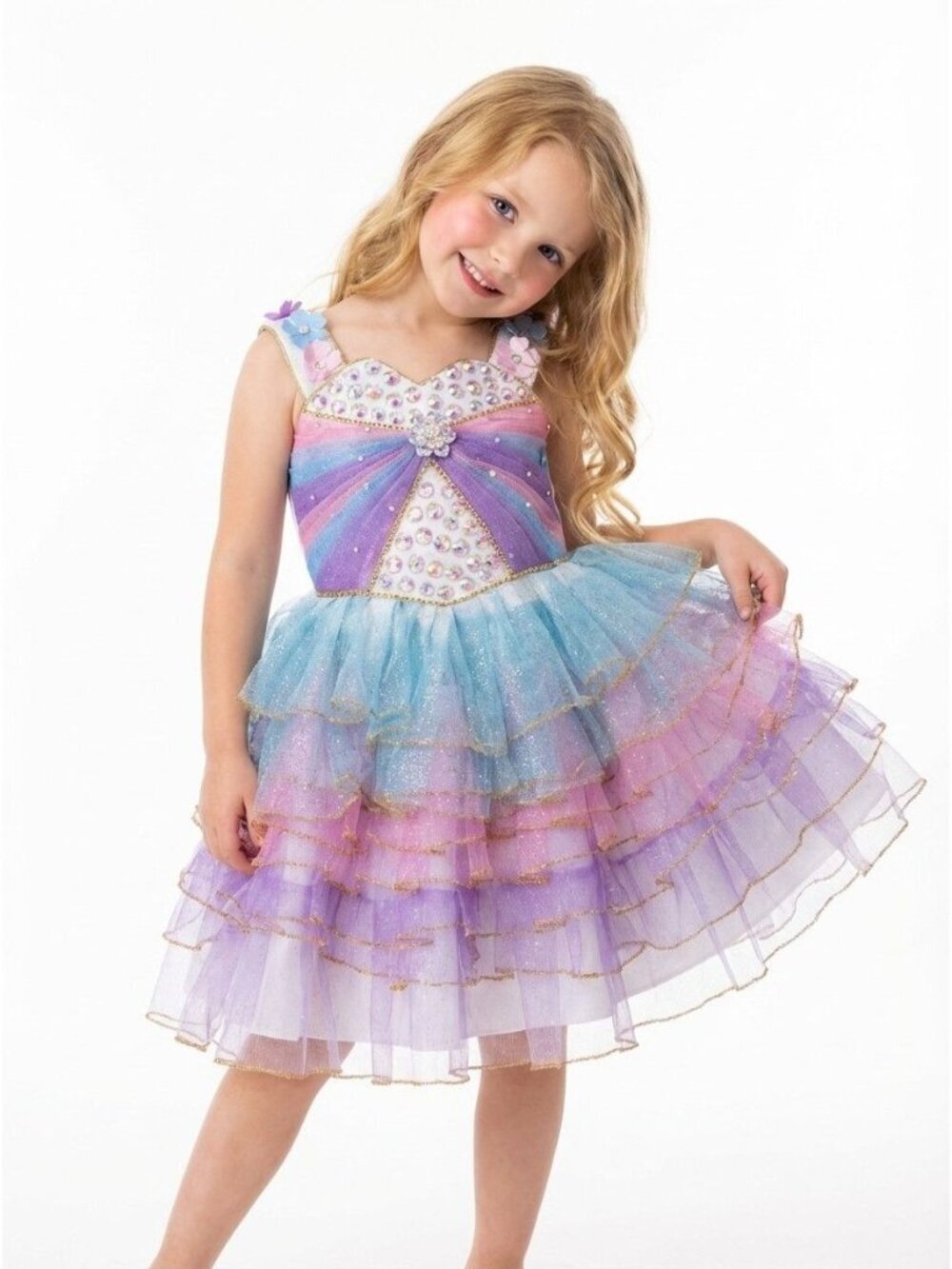 Girls 2-in-1 Pastel Rainbow Princess Dress - Picture 8 of 8